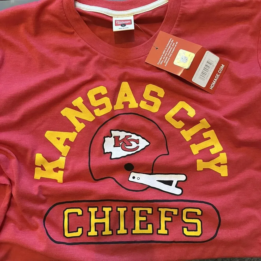 Homage Kansas City Chiefs Red Throwback Helmet Short Sleeve Shirt Mens Large NWT - Picture 3 of 16